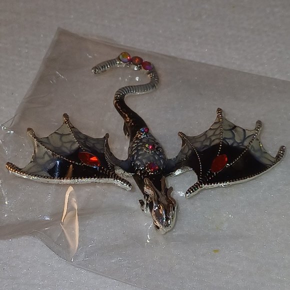 NWT Dragon Flying Pteradactyl Pin Brooch Metallic Halloween Jewelry AQUA BLUE - Picture 10 of 12